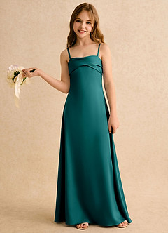 Azazie Mirabella Girls Formal vestidos de niña de las flores Vestido Pavo Real de Satén Elástico de Recto con Escote corazón image3