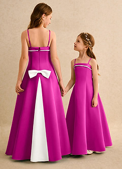 Azazie Izel Girls Formal Robe Demoiselle D'honneur Fillette Robe Trapèze en Mat Satiné Plissée Ivoire Fuchsia image1