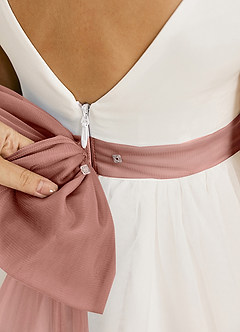 Azazie Kavi Flower Girl Dresses Ivory Cedar Rose A-Line Bow Matte Satin Dress image6