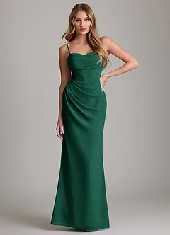 Azazie Mai Bridesmaid Dresses Emerald Sheath Pleated Chiffon Dress image1