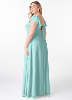Azazie Syenna Brautjungfernkleider A-Linie Gestreift Chiffon Kleid Aqua image9