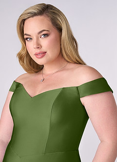 Barbie ♥ Azazie Robes de demoiselle d'honneur Robe Trapèze Convertible en Satin extensible Épaule décolletée Genévrier image11