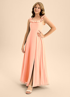 Azazie Callie Junior A-Linie Gestreift Chiffon Kleid Sonnenuntergang image3