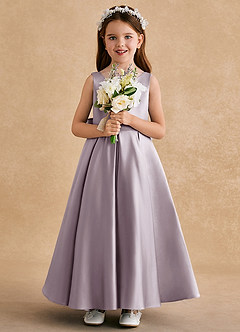Azazie Honey Bear Flower Girl Dresses Dusk A-Line Pleated Matte Satin Dress image3
