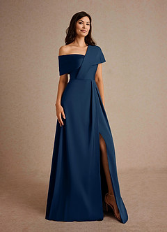 Azazie Milton Mother of the Bride Dresses Dark Navy A-Line Pleated Stretch Satin Dress image8