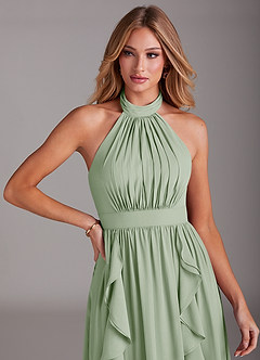 Azazie Avary Abiti da Damigella Abito A-Line in Chiffon Plissettato Verde Salvia image6