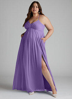 Azazie Annabelle Maternity Bridesmaid Dresses A-Line V-Neck Pleated Mesh Floor-Length Dress image9