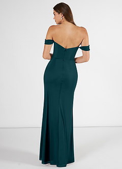 Azazie Kit Bridesmaid Dresses Pine Mermaid Off the Shoulder Mesh Dress image2