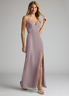 Azazie Becca Bridesmaid Dresses Dusk Sheath V-Neck Chiffon Dress image2