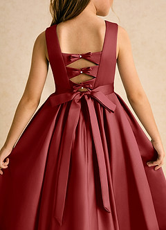 Azazie Junebuj Flower Girl Dresses Rust Ball-Gown Pleated Matte Satin Dress image7