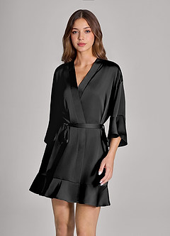 front Matching Color Personalized Embroidered Name 2-Piece Ruffle Satin Robe and Slip Set