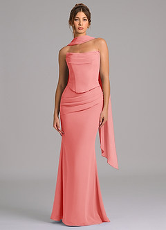 Azazie Sorrel Bridesmaid Dresses Coral Mermaid Corset Chiffon Dress image4