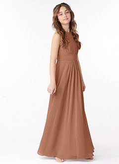 Azazie Bonnie Junior Bronzer A-Line Pleated Chiffon Dress image2