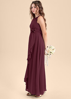 Azazie Lilenne Junior Cabernet A-Line Bow Chiffon Dress image4