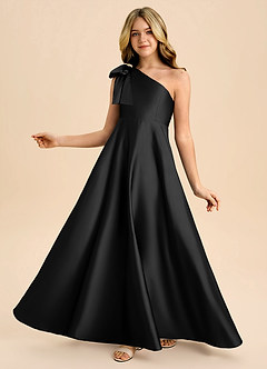 Azazie Penguin Junior Abito A-Line in Raso Elasticizzato Fiocco Nero image1