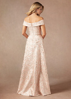 Azazie Maria Mother of the Bride Dresses Dusty Rose A-Line Off the Shoulder Jacquard Dress image5