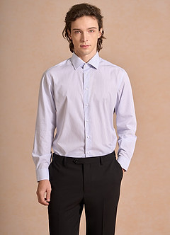 front Aiden White Mist Blue 100% Cotton Non-Iron Striped Dress Shirt