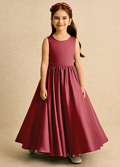 Azazie Nellia Blumenmädchenkleider A-Linie Schleifen Matte Satin Kleid Granatapfelrot image5