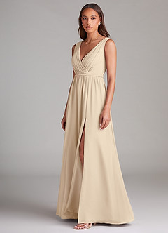 Azazie Tanicia Bridesmaid Dresses Champagne A-Line Pleated Chiffon Dress image2