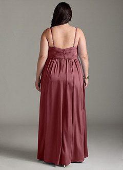 Azazie Alia Robes de demoiselle d'honneur Robe Trapèze en Satin extensible Plissée Rose Du Désert image9