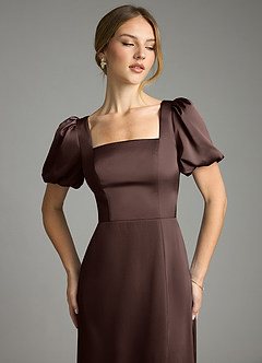 Azazie Fyona Robes de demoiselle d'honneur Robe Trapèze en Satin extensible Plissée Ganache image6