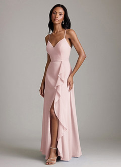 Azazie Naeem Vestidos de damas de honor Vestido de Rosa Rubor de Gasa de Corte en A con Cuello en V fruncido image5