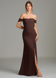 Azazie Charmaine Bridesmaid Dresses Ganache A-Line Off the Shoulder Chiffon Dress image1