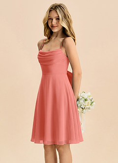 Azazie Bear Junior Abito A-Line in Chiffon Plissettato Salmone Rosa image4