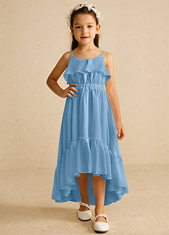 Azazie Karmen Jurken voor bloemenmeisjes A-Lijn Jurk van Chiffon Ruches Staal Blauw image5