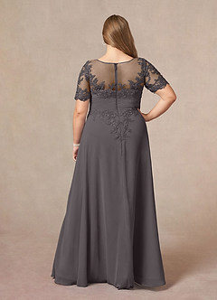 Azazie Raissa Mother of the Bride Dresses Steel Grey A-Line Lace Chiffon Dress image10