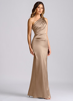 Azazie Akilah Bridesmaid Dresses Taupe Mermaid One Shoulder Stretch Satin Dress image3