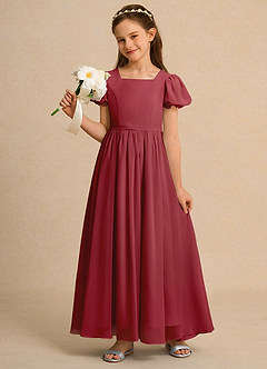 Azazie Lilia Girls Formal Robe Demoiselle D'honneur Fillette Robe Trapèze en Mousseline de soie avec manches Grenade image1
