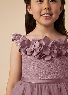 Azazie Demetra vestidos de niña de las flores Vestido de Rosa Polvorienta de Tul de Acampanado con Encaje image3