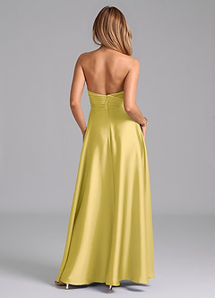 Azazie Tessie Bridesmaid Dresses Canary A-Line Pleated Stretch Satin Dress image2