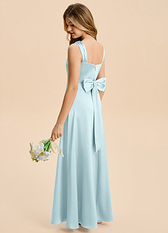 Azazie Kiki Junior Cloud Blue A-Line Bow Stretch Satin Dress image2