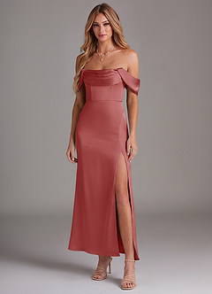 Azazie Saige 신부 들러리 드레스 인어 오프 더 숄더 스트레치 새틴 발목 길이 드레스 image3