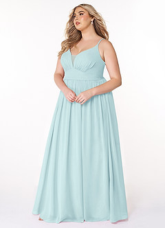 Azazie Rayna Brautjungfernkleider A-Linie V-Hals Gefaltet Chiffon Kleid Seegrün image9