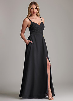 Azazie Terese Bridesmaid Dresses Black A-Line Pleated Chiffon Dress image6