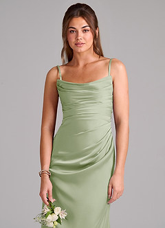 Azazie Lucille Jurken voor bruidsmeisjes Converteerbaar Jurk van Stretch Satijn met Zeemeermin Strapless Stoffige Salie image6
