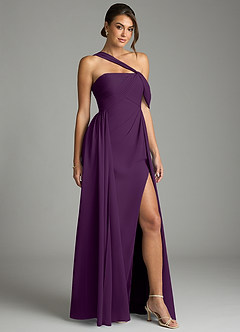 Azazie Kassandra 신부 들러리 드레스 A라인 오프 더 숄더 쉬폰 바닥 길이 드레스 image5