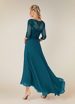 Azazie Monza Mother of the Bride Dresses Ink Blue A-Line Lace Chiffon Dress image4