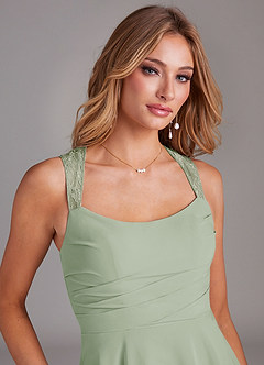 Azazie Vina Bridesmaid Dresses Dusty Sage A-Line Lace Chiffon Dress image6