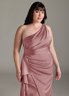 Azazie Maive Bridesmaid Dresses Dusty Rose Sheath Ruched Stretch Satin Dress image11
