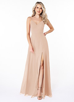 Azazie Lena Bridesmaid Dresses English Rose A-Line Lace Chiffon Dress image1