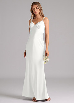 Azazie Suttona Brudtärnklänningar Klä av A-Linje i Stretch Satin Plisserad Vit image4