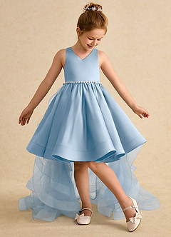 Azazie Julietta Flower Girl Dresses Powder Blue Ball-Gown Convertible Tulle Dress image5
