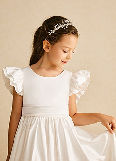 Azazie Aero Flower Girl Dresses Diamond White A-Line Pleated Cotton Dress image3