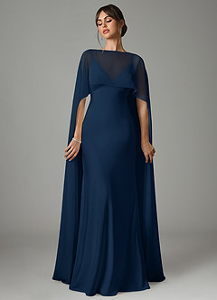 Azazie Stefania Bridesmaid Dresses Dark Navy A-Line Stretch Satin Dress image1