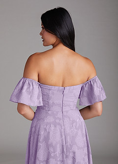 Azazie Sue Bridesmaid Dresses Lilac A-Line Off the Shoulder Floral Burnout Convertible Dress image6