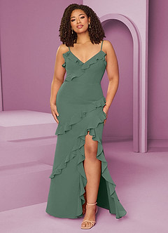 Barbie ♥ Azazie Brautjungfernkleider Etui Chiffon Kleid Eukalyptus image9